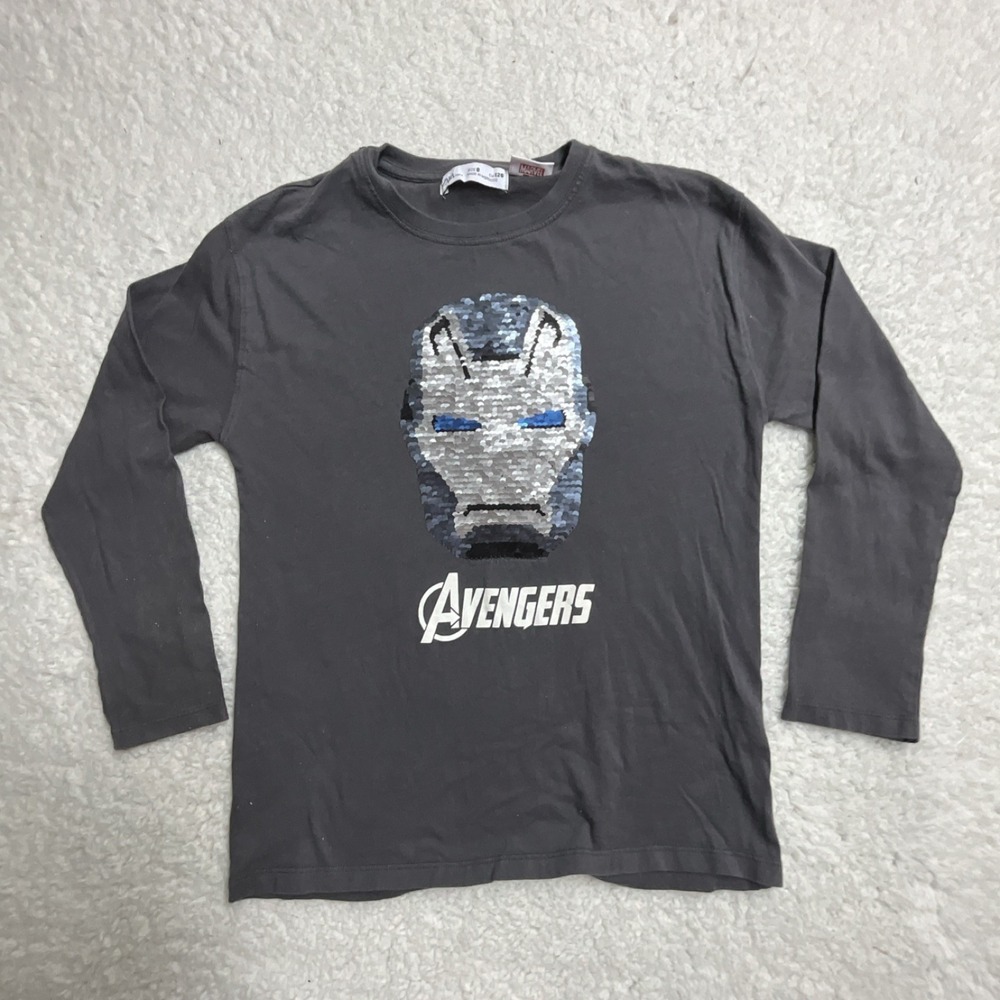 ZARA Kids Marvel Avengers Iron Man Sequin Long Sleeve T-Shirt Gray Size 8